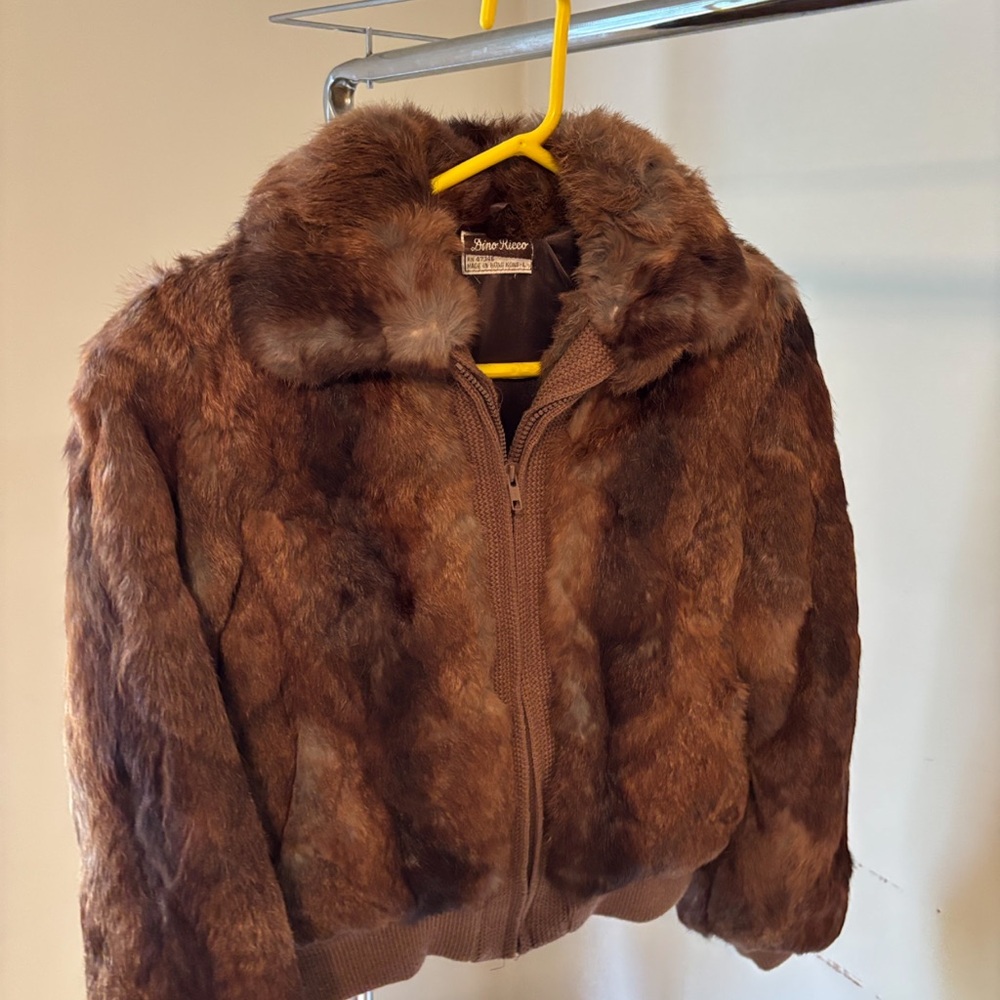 Vintage Dino Ricco Rabbit Fur Standing Collar Fitted Coat L